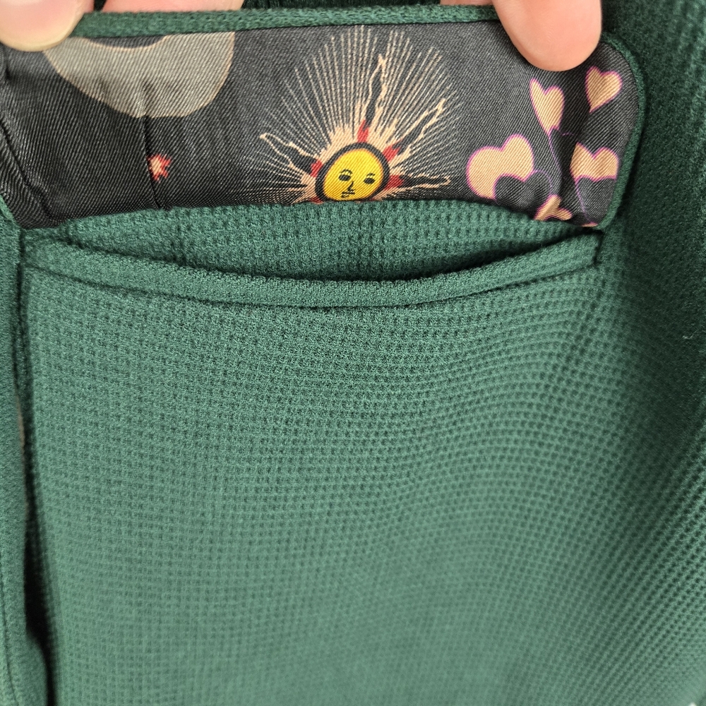 Philosophy Womens Size 6 Green Waffle Knit Celestial Print Lined Blazer Jacket - Picture 6 of 13